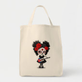 Sugar Skull Girl die Cuban Flag Guitar speelt Tote Bag (Voorkant)