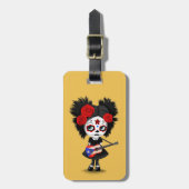 Sugar Skull Girl die Puerto Rican Flag Guitar spee Bagagelabel (Voorkant verticaal)