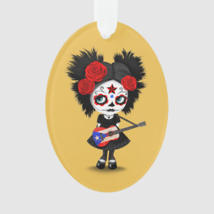 Sugar Skull Girl die Puerto Rican Flag Guitar spee Ornament
