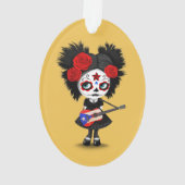 Sugar Skull Girl die Puerto Rican Flag Guitar spee Ornament (achterkant)