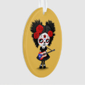 Sugar Skull Girl die Puerto Rican Flag Guitar spee Ornament (voorkant)
