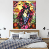 Sugar Skull Girl Fantasy Art van Molly Harrison Canvas Afdruk (Insitu (Slaapkamer))