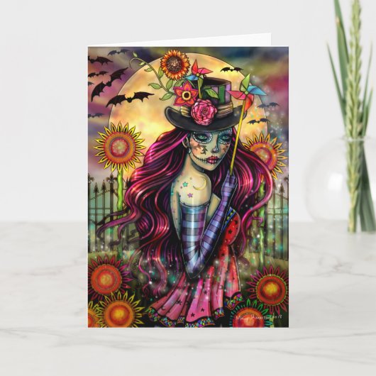 Sugar Skull Girl Halloween Fantasy Art Blank Kaart (Voorkant)