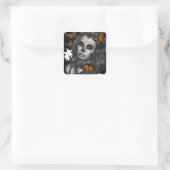 Sugar Skull Girl Vierkante Sticker (Tas)