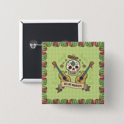 Sugar Skull & Gitaren Dia de Muertos | Button (Voorkant /achterkant)