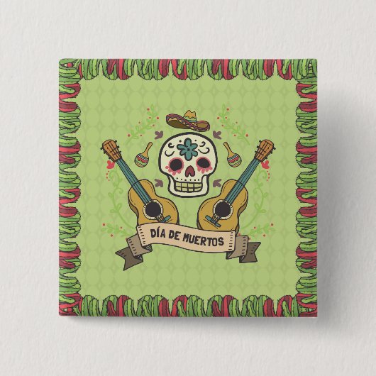 Sugar Skull & Gitaren Dia de Muertos | Button (Voorkant)