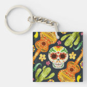 Sugar Skull & Gitaren Dia de Muertos | Button Sleu Sleutelhanger (Voorkant)
