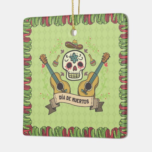 Sugar Skull & Gitaren Dia de Muertos | Keramische  Keramisch Ornament (Links)