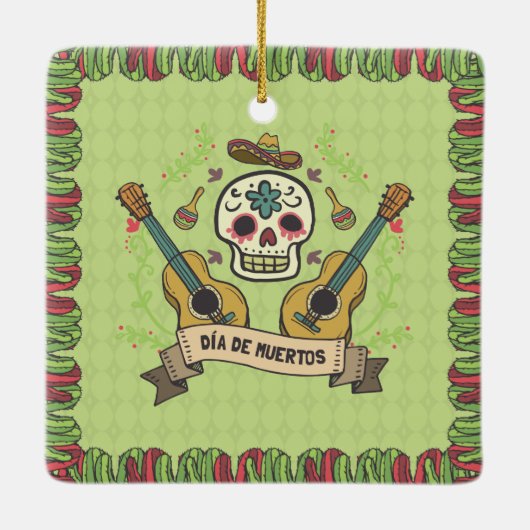 Sugar Skull & Gitaren Dia de Muertos | Keramische  Keramisch Ornament (Achterkant)