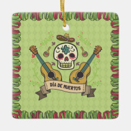 Sugar Skull & Gitaren Dia de Muertos | Keramische Keramisch Ornament