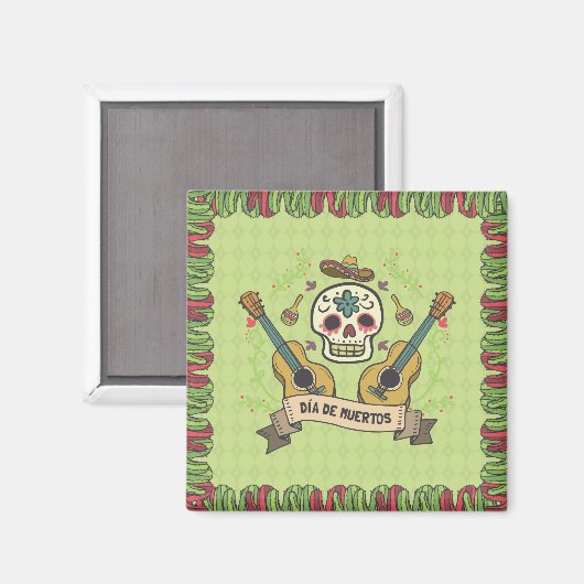 Sugar Skull & Gitaren Dia de Muertos | Magneet (Voorkant / Achterkant)