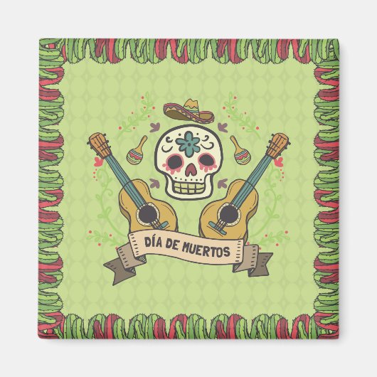 Sugar Skull & Gitaren Dia de Muertos | Magneet (Voorkant)
