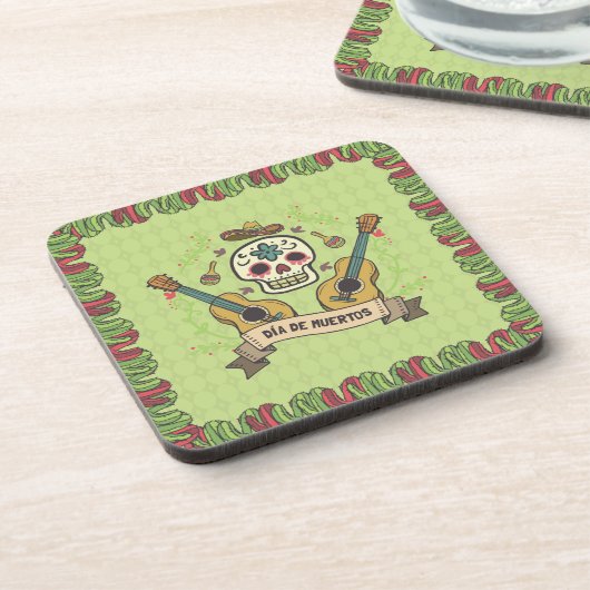 Sugar Skull & Gitaren Dia de Muertos | Onderzetter (Linkerzijde)