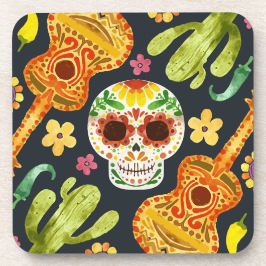 Sugar Skull & Gitaren Dia de Muertos | Onderzetter (Voorkant)