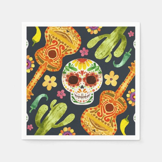 Sugar Skull & Gitaren Dia de Muertos | Servet (Voorkant)