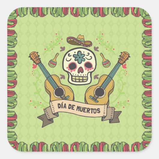 Sugar Skull & Gitaren Dia de Muertos | STICKER (Voorkant)