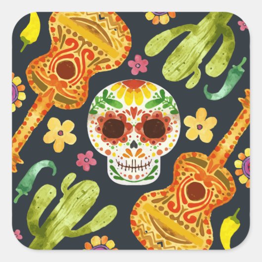 Sugar Skull & Gitaren Dia de Muertos | STICKER (Voorkant)