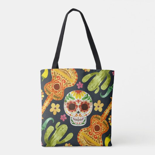 Sugar Skull & Gitaren Dia de Muertos | Tote bag (Achterkant)