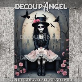 Sugar Skull Gothic Girl Decoupage Tissuepapier