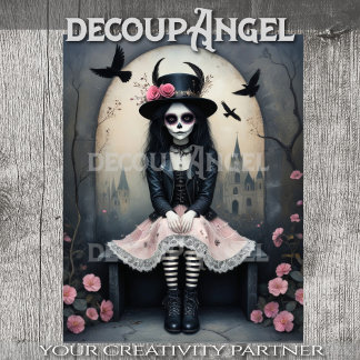 Sugar Skull Gothic Girl Decoupage Tissuepapier