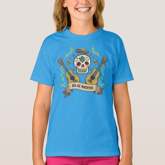 Sugar Skull & Guitars Dia de Muertos Sleeve Shirt (Voorkant)