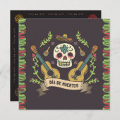 Sugar Skull & Guitars Dia de Muertos Uitnodiging (Voorkant / Achterkant)