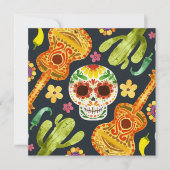 Sugar Skull & Guitars Dia de Muertos Uitnodiging (Voorkant)