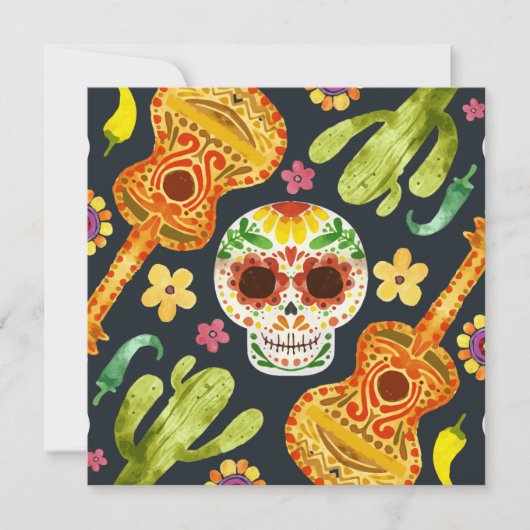 Sugar Skull & Guitars Dia de Muertos Uitnodiging (Voorkant)