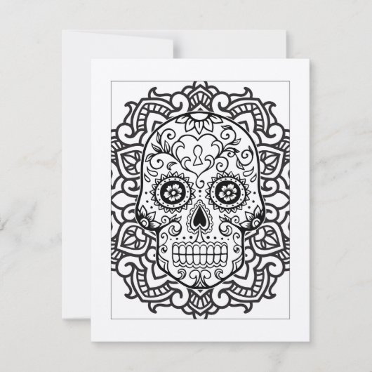 Sugar Skull Halloween Color-In Briefkaart (Voorkant)