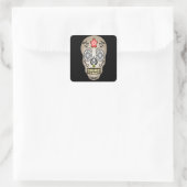 Sugar Skull Halloween Dag van de Dode Bloemen Vierkante Sticker (Tas)