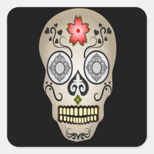 Sugar Skull Halloween Dag van de Dode Bloemen Vierkante Sticker