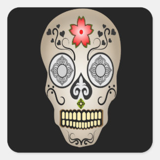 Sugar Skull Halloween Dag van de Dode Bloemen Vierkante Sticker