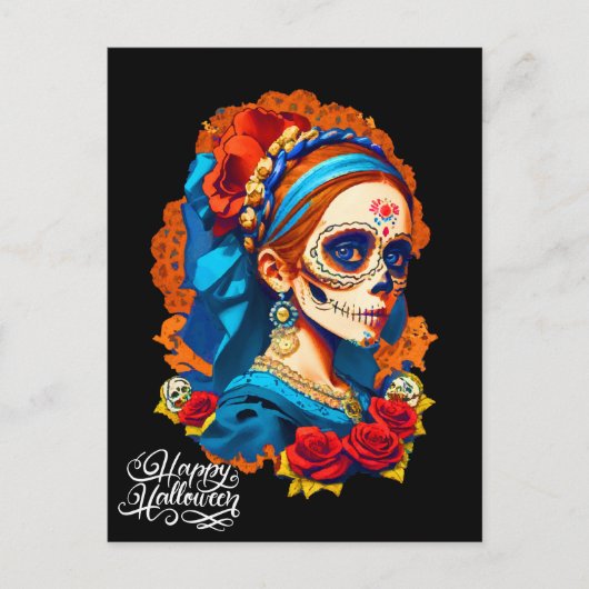 Sugar Skull Halloween, Dia de los Muertos Briefkaart (Voorkant)