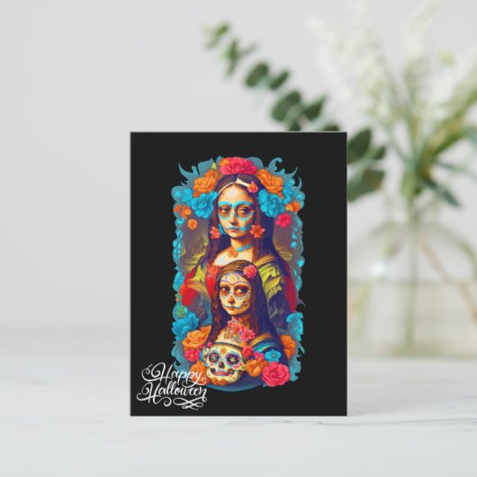 Sugar Skull Halloween, Dia de los Muertos Briefkaart (Staand voorkant)