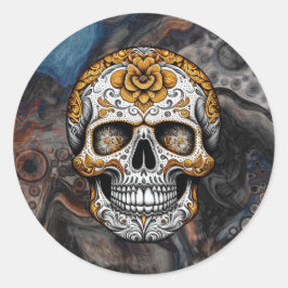 Sugar Skull Halloween Día de Muertos Ronde Sticker
