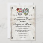 Sugar Skull Halloween Engagement Party Uitnodigen Kaart (Voorkant)