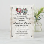 Sugar Skull Halloween Engagement Party Uitnodigen Kaart (Staand voorkant)