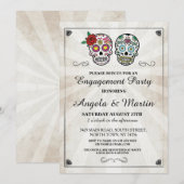 Sugar Skull Halloween Engagement Party Uitnodigen Kaart (Voorkant / Achterkant)