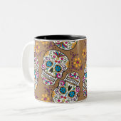 Sugar Skull Halloween Khaki Tweekleurige Koffiemok (Voorkant links)