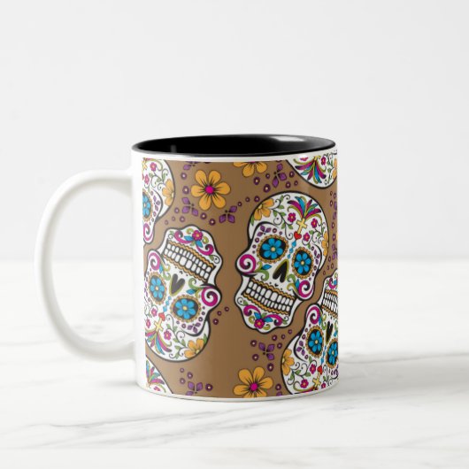 Sugar Skull Halloween Khaki Tweekleurige Koffiemok (Links)