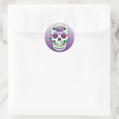 Sugar Skull Halloween Lime Green Paars Ronde Sticker (Tas)