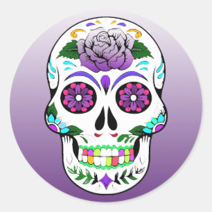 Sugar Skull Halloween Lime Green Paars Ronde Sticker