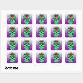 Sugar Skull Halloween Lime Green Paars Vierkante Sticker (Vel)