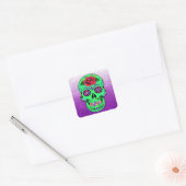 Sugar Skull Halloween Lime Green Paars Vierkante Sticker (Envelop)