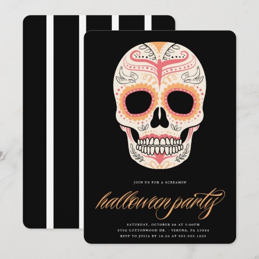 Sugar Skull Halloween Party Invitation Kaart (Voorkant / Achterkant)