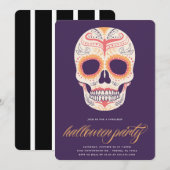 Sugar Skull Halloween Party Invitation Kaart (Voorkant / Achterkant)
