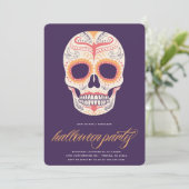 Sugar Skull Halloween Party Invitation Kaart (Staand voorkant)