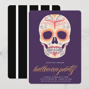 Sugar Skull Halloween Party Invitation Kaart