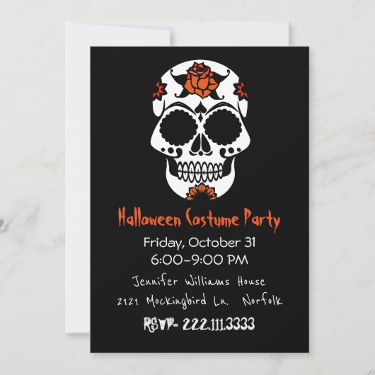 Sugar Skull Halloween Party Invitation Kaart (Voorkant)