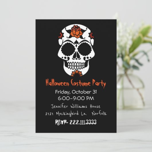 Sugar Skull Halloween Party Invitation Kaart (Staand voorkant)